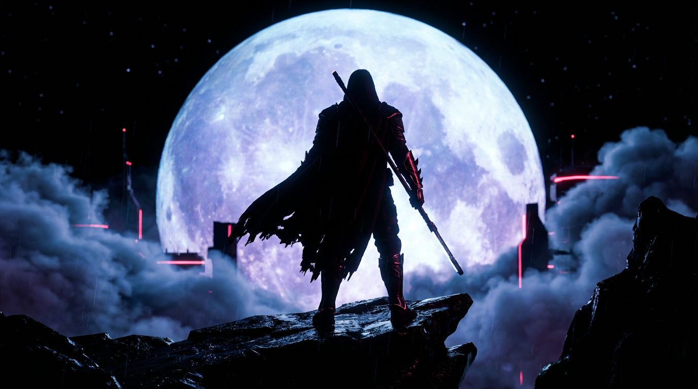 Guerrero silueta contra la luna